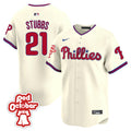 Men's Phillies Red Octorber Patch Vapor Premier Limited Jersey - All Stitched - Cream, Garrett Stubbs