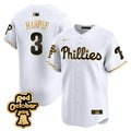 Men's Phillies Red Octorber Patch Vapor Premier Limited Jersey - All Stitched - White Gold, Bryce Harper
