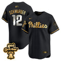 Men's Phillies Red Octorber Patch Vapor Premier Limited Jersey - All Stitched - Black Gold, Kyle Schwarber