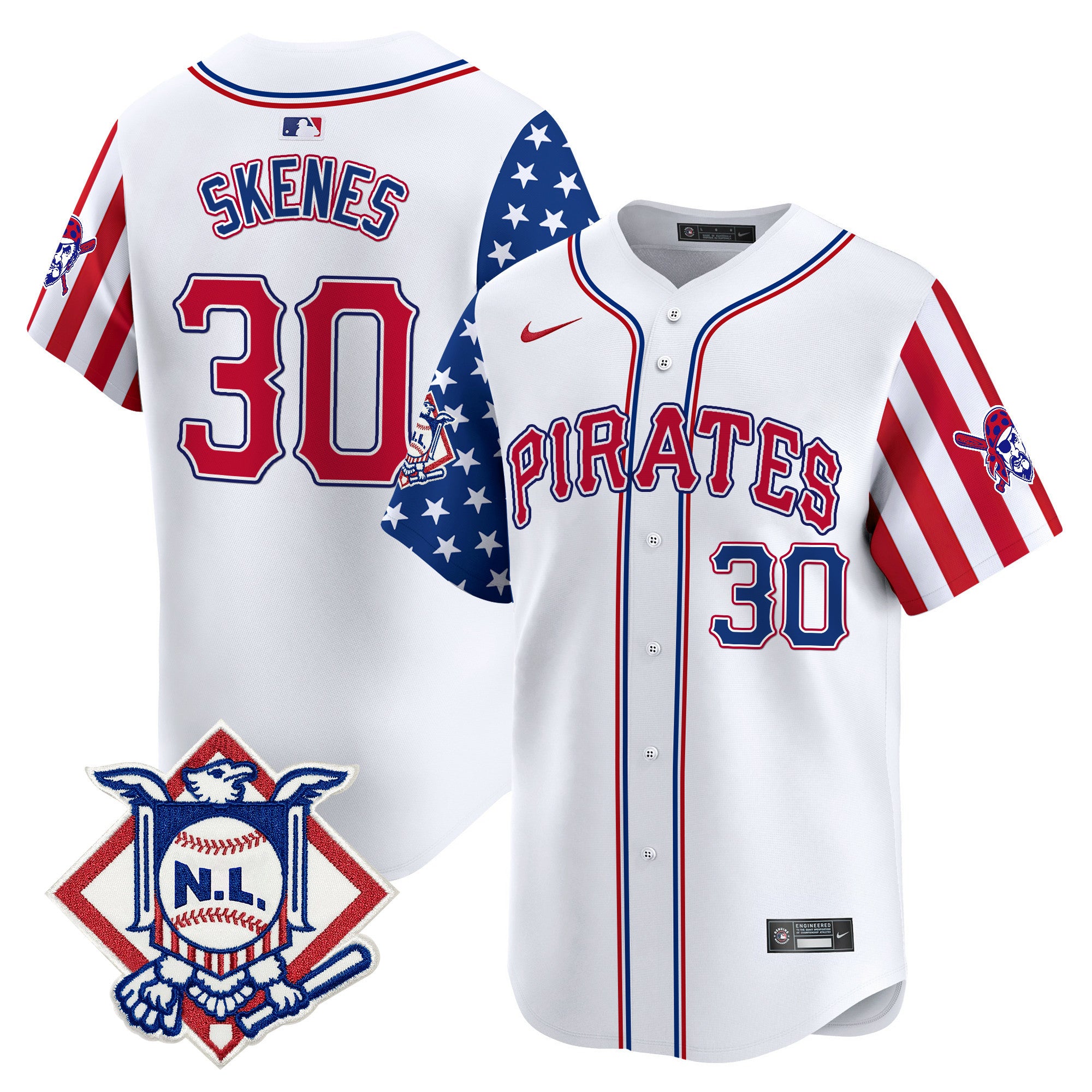 Men's Pittsburgh Pirates 2024 Fourth of July Vapor Premier Limited Jersey - All Stitched - White, Paul Skenes