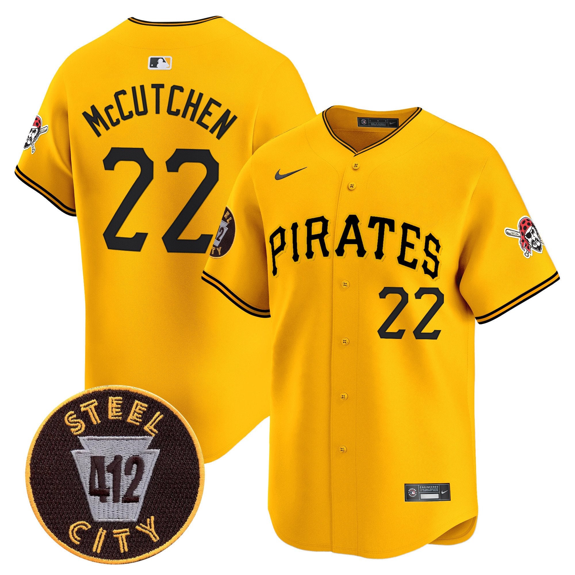 Men's Pittsburgh Pirates 412 Patch Vapor Premier Limited Jersey V3 - All Stitched - Gold, Andrew Mccutchen