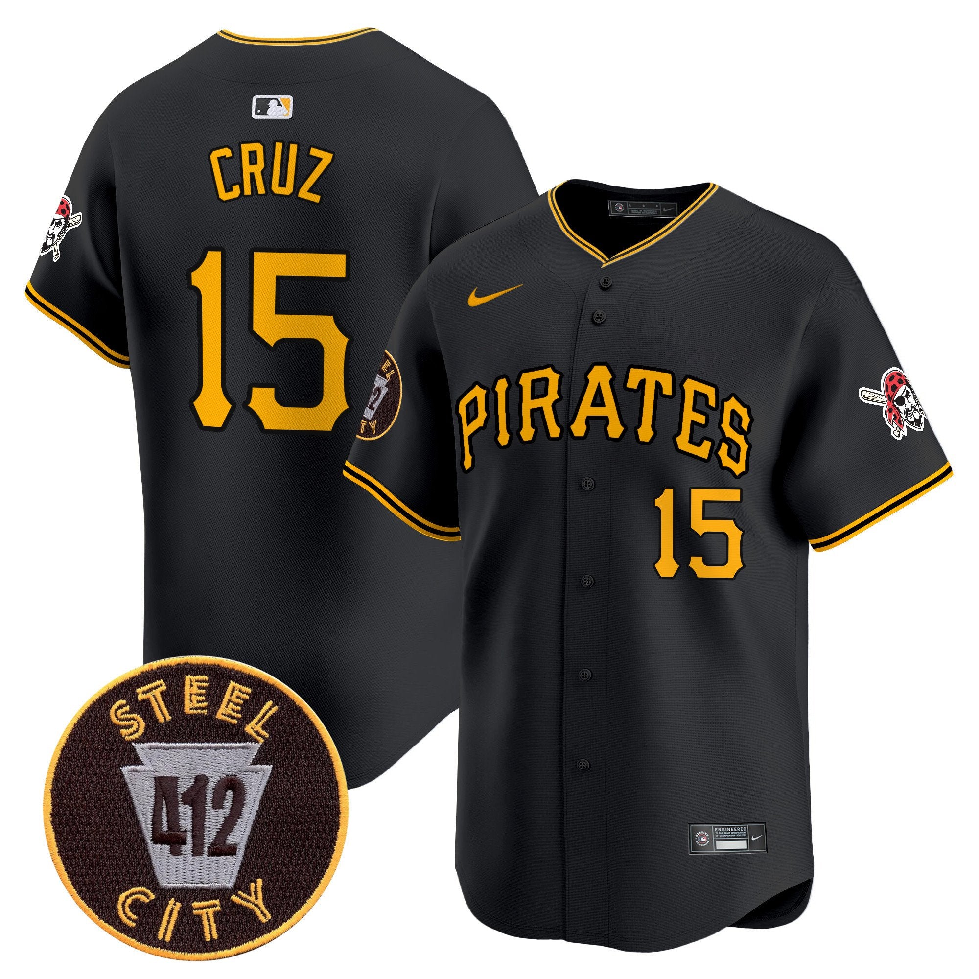 Men's Pittsburgh Pirates 412 Patch Vapor Premier Limited Jersey V3 - All Stitched - Black, Oneil Cruz