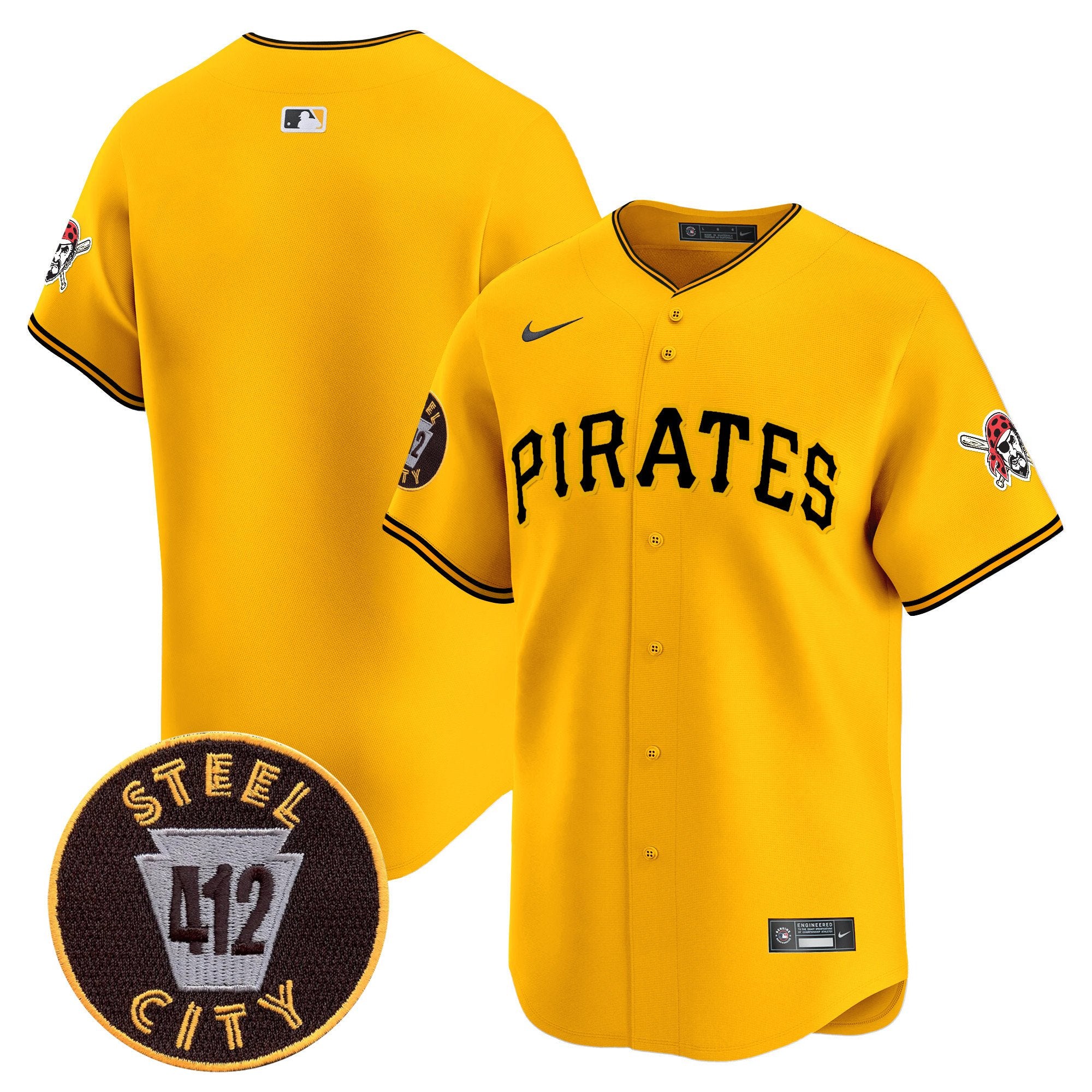 Men's Pittsburgh Pirates 412 Patch Vapor Premier Limited Jersey V3 - All Stitched - Gold, Team