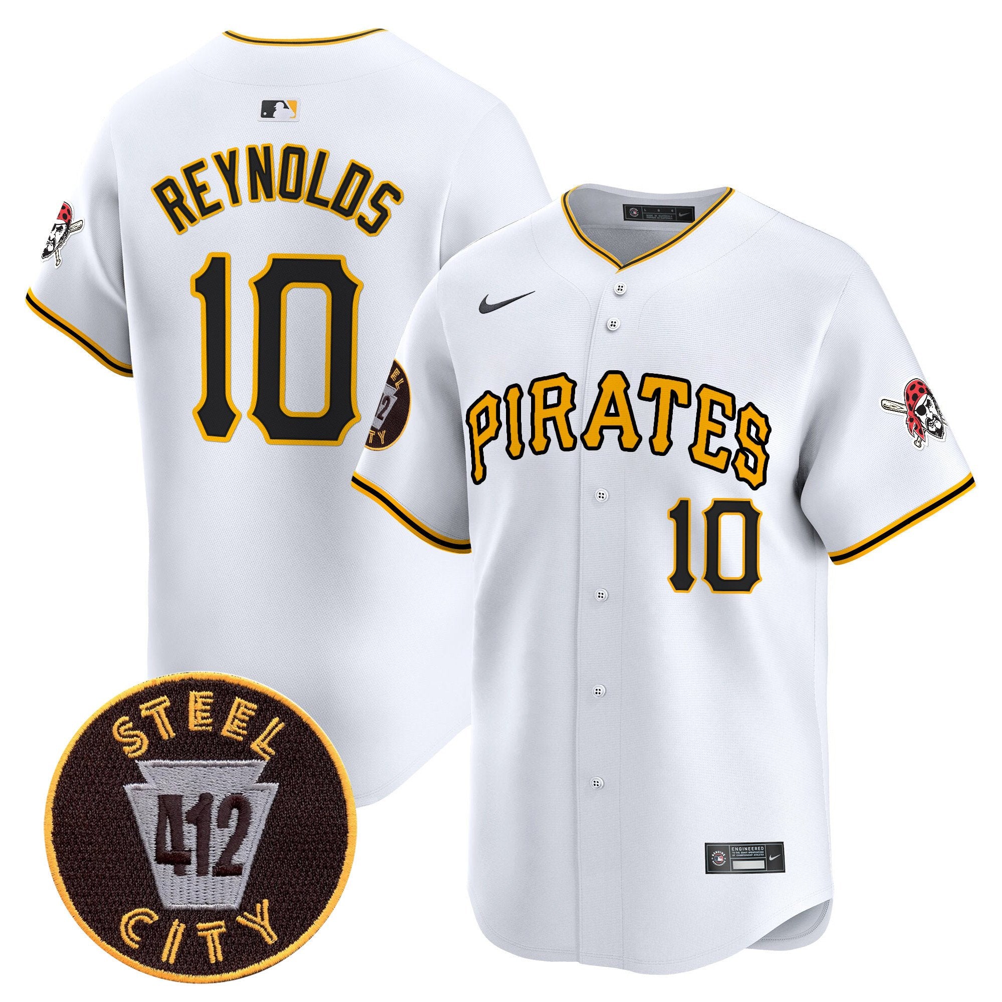 Men's Pittsburgh Pirates 412 Patch Vapor Premier Limited Jersey V3 - All Stitched - White, Bryan Reynolds