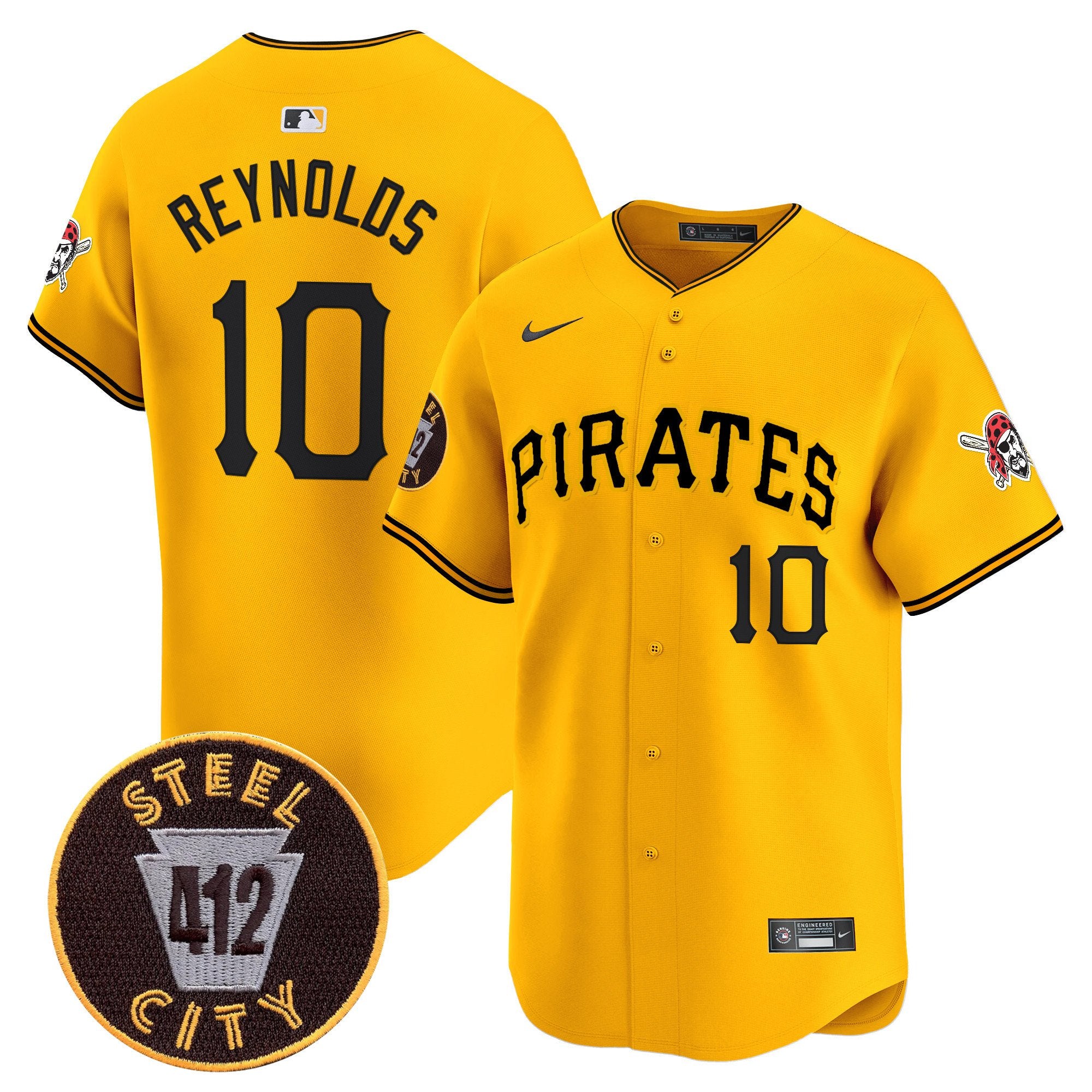 Men's Pittsburgh Pirates 412 Patch Vapor Premier Limited Jersey V3 - All Stitched - Gold, Bryan Reynolds