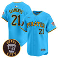 Men's Pittsburgh Pirates 412 Patch Vapor Premier Limited Jersey V3 - All Stitched - Light Blue, Roberto Clemente