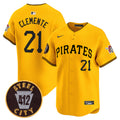 Men's Pittsburgh Pirates 412 Patch Vapor Premier Limited Jersey V3 - All Stitched - Gold, Roberto Clemente
