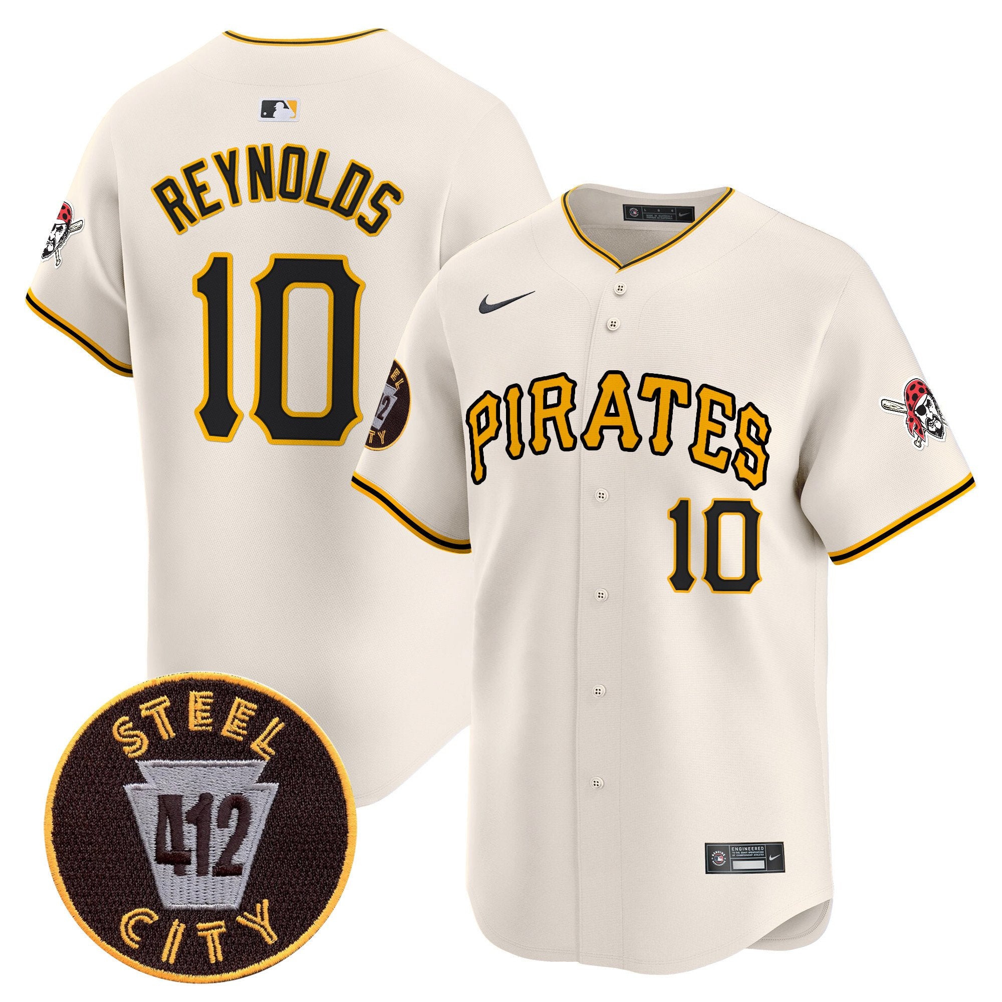 Men's Pittsburgh Pirates 412 Patch Vapor Premier Limited Jersey V3 - All Stitched - Cream, Bryan Reynolds