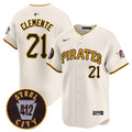 Men's Pittsburgh Pirates 412 Patch Vapor Premier Limited Jersey V3 - All Stitched - Cream, Roberto Clemente