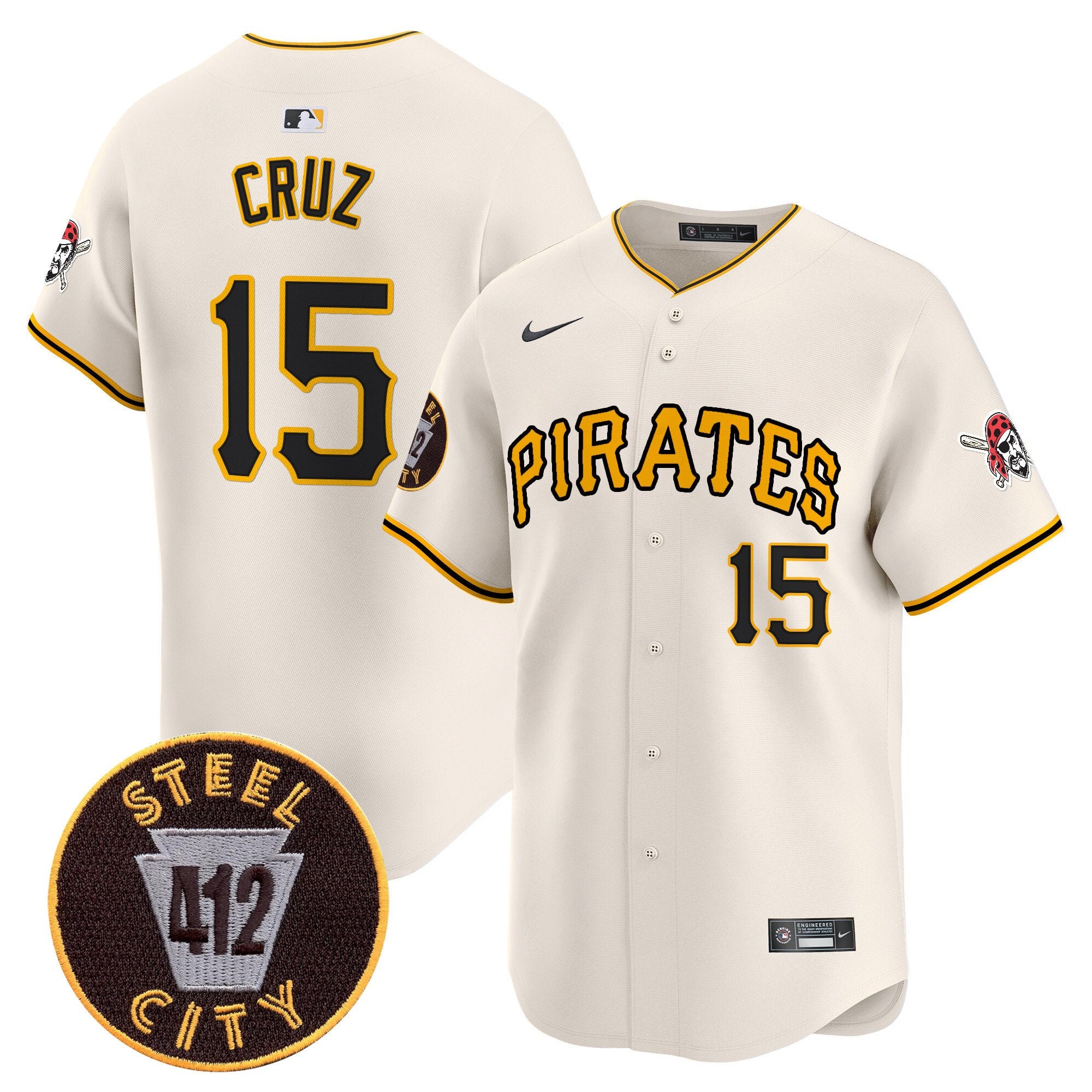 Men's Pittsburgh Pirates 412 Patch Vapor Premier Limited Jersey V3 - All Stitched - Cream, Oneil Cruz