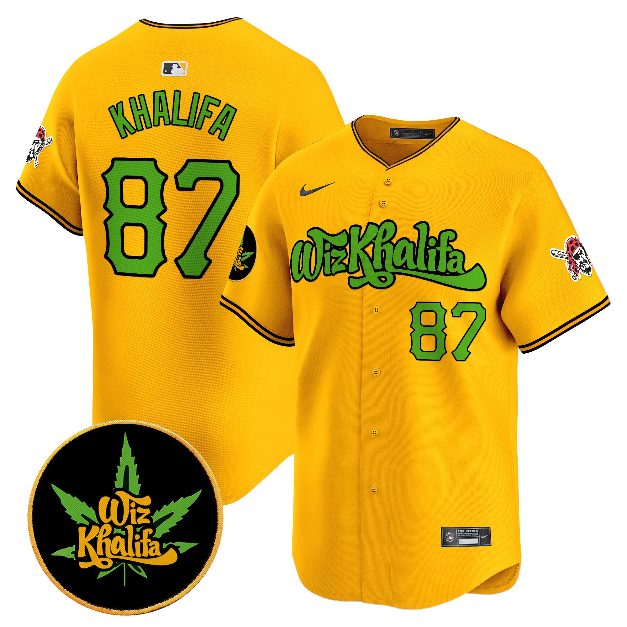 Men's Pittsburgh Pirates Wiz Khalifa Vapor Premier Limited Jersey - All Stitched - Gold, Khalifa 1987