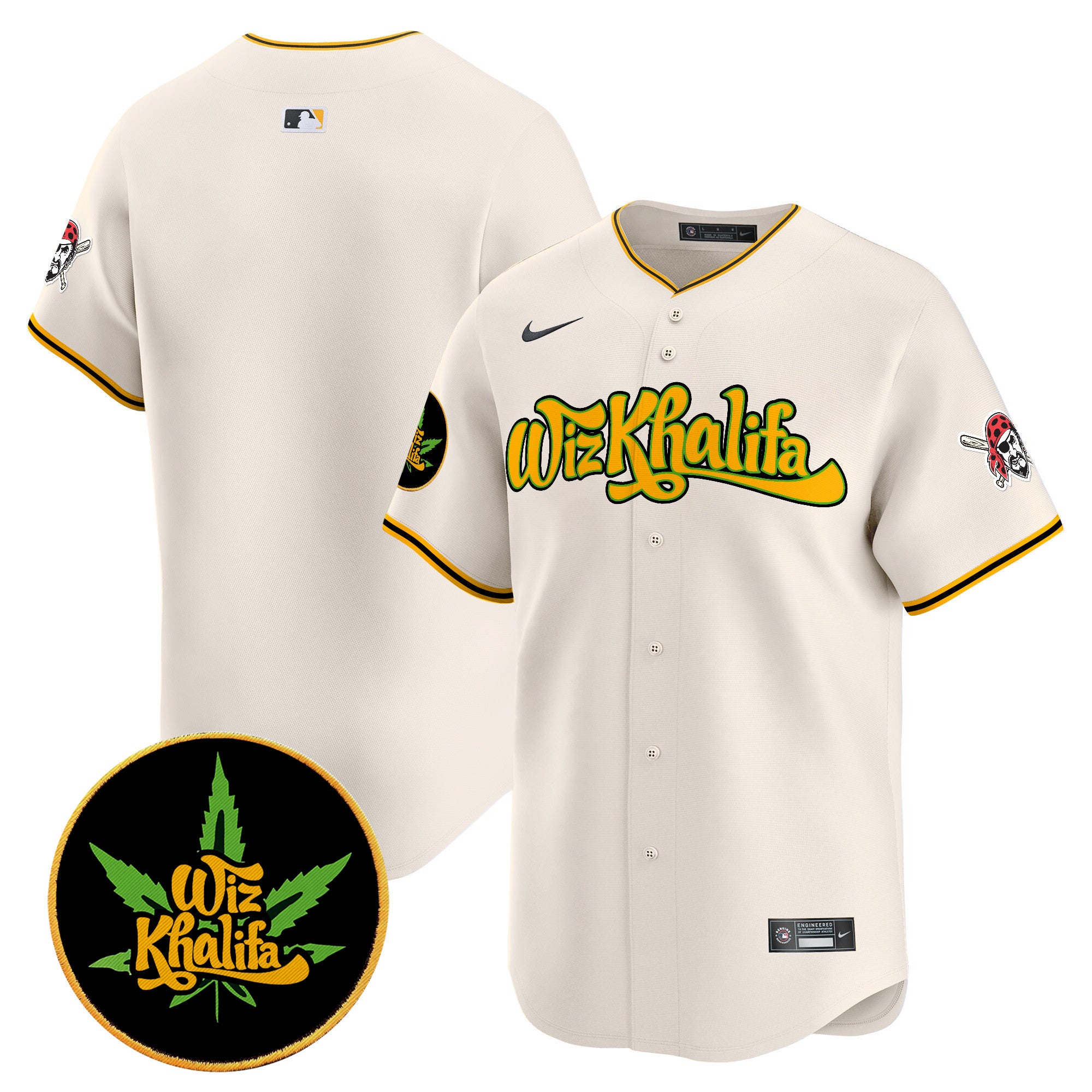Men's Pittsburgh Pirates Wiz Khalifa Vapor Premier Limited Jersey - All Stitched - Cream, Team