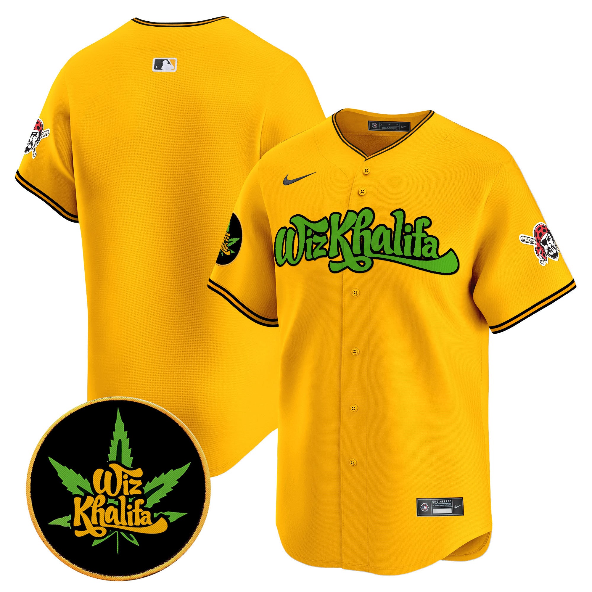 Men's Pittsburgh Pirates Wiz Khalifa Vapor Premier Limited Jersey - All Stitched - Gold, Team