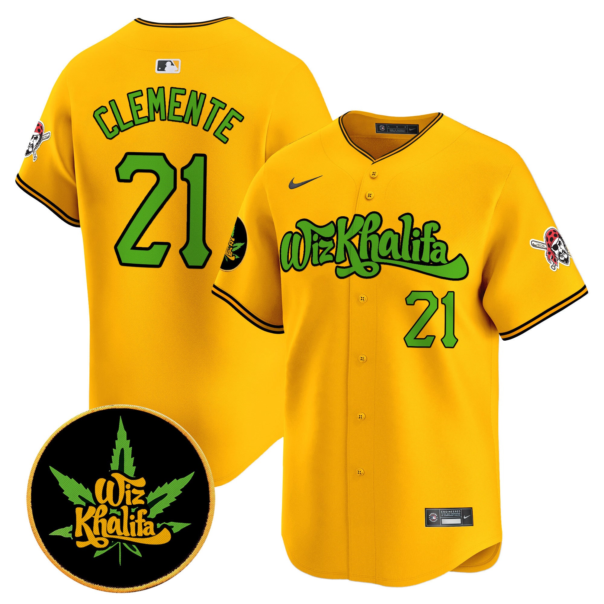 Men's Pittsburgh Pirates Wiz Khalifa Vapor Premier Limited Jersey - All Stitched - Gold, Roberto Clemente
