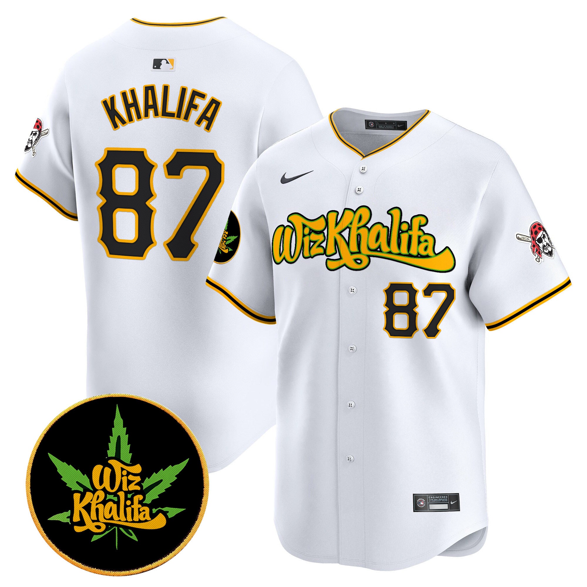Men's Pittsburgh Pirates Wiz Khalifa Vapor Premier Limited Jersey - All Stitched - White, Khalifa 1987