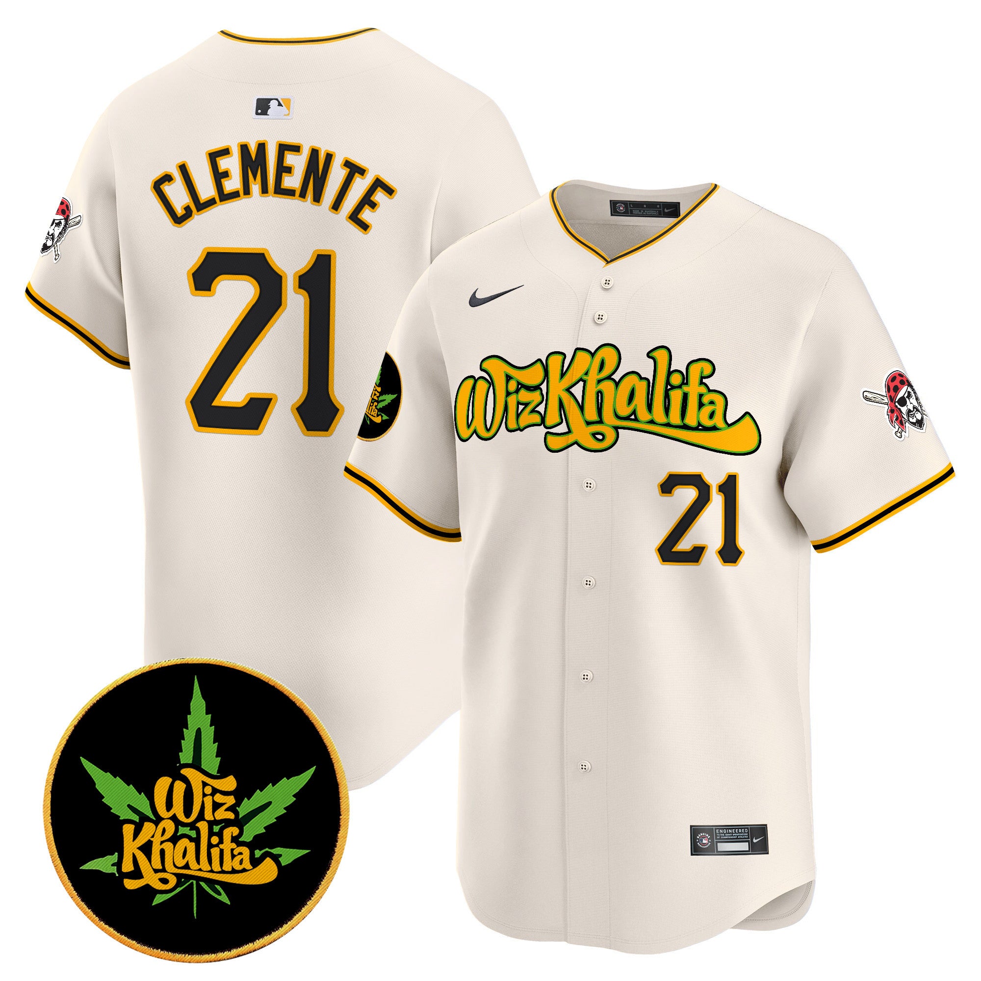 Men's Pittsburgh Pirates Wiz Khalifa Vapor Premier Limited Jersey - All Stitched - Cream, Roberto Clemente