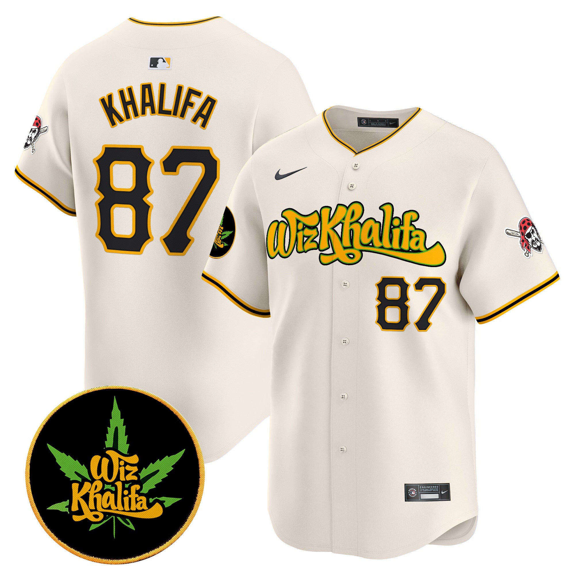 Men's Pittsburgh Pirates Wiz Khalifa Vapor Premier Limited Jersey - All Stitched - Cream, Khalifa 1987