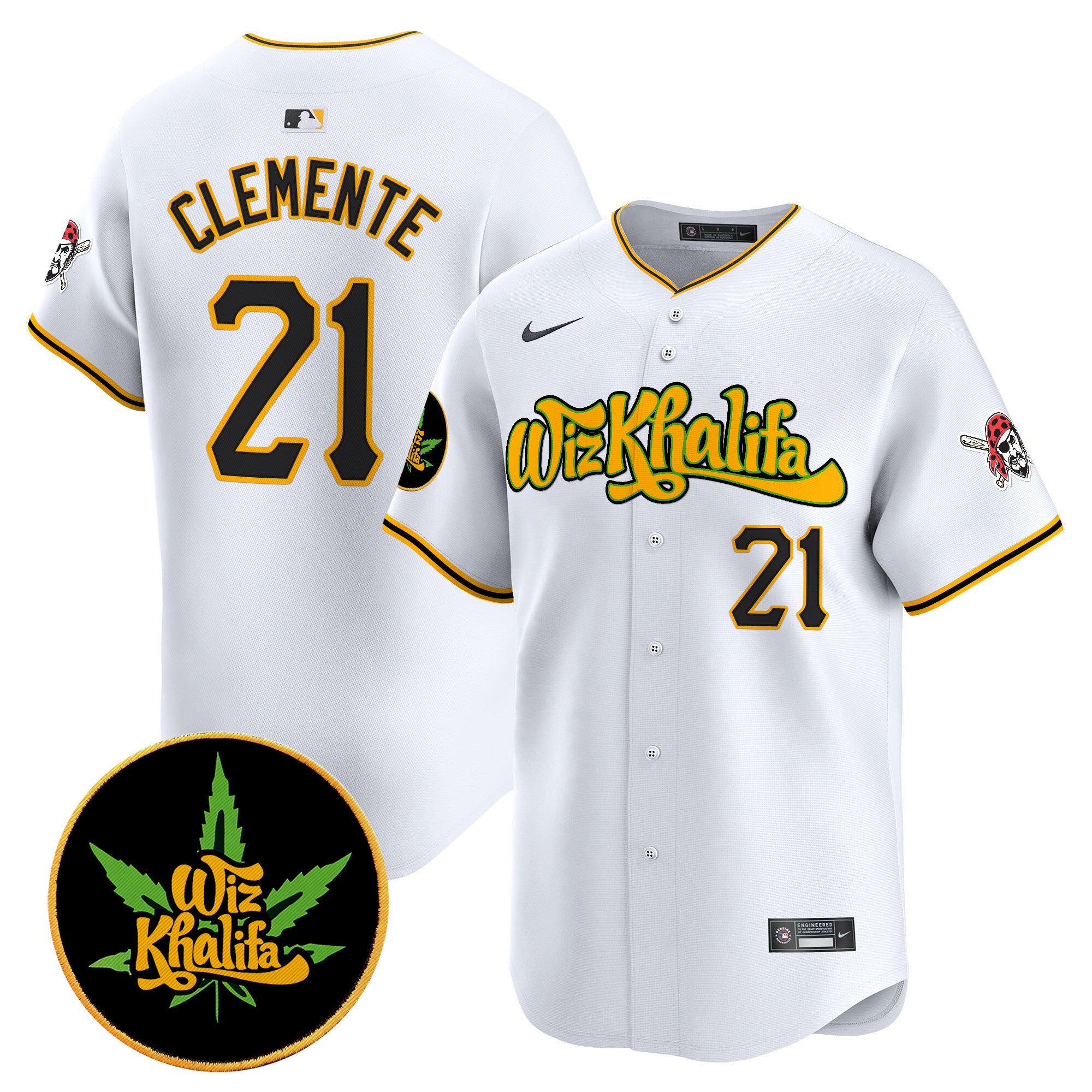Men's Pittsburgh Pirates Wiz Khalifa Vapor Premier Limited Jersey - All Stitched - White, Roberto Clemente