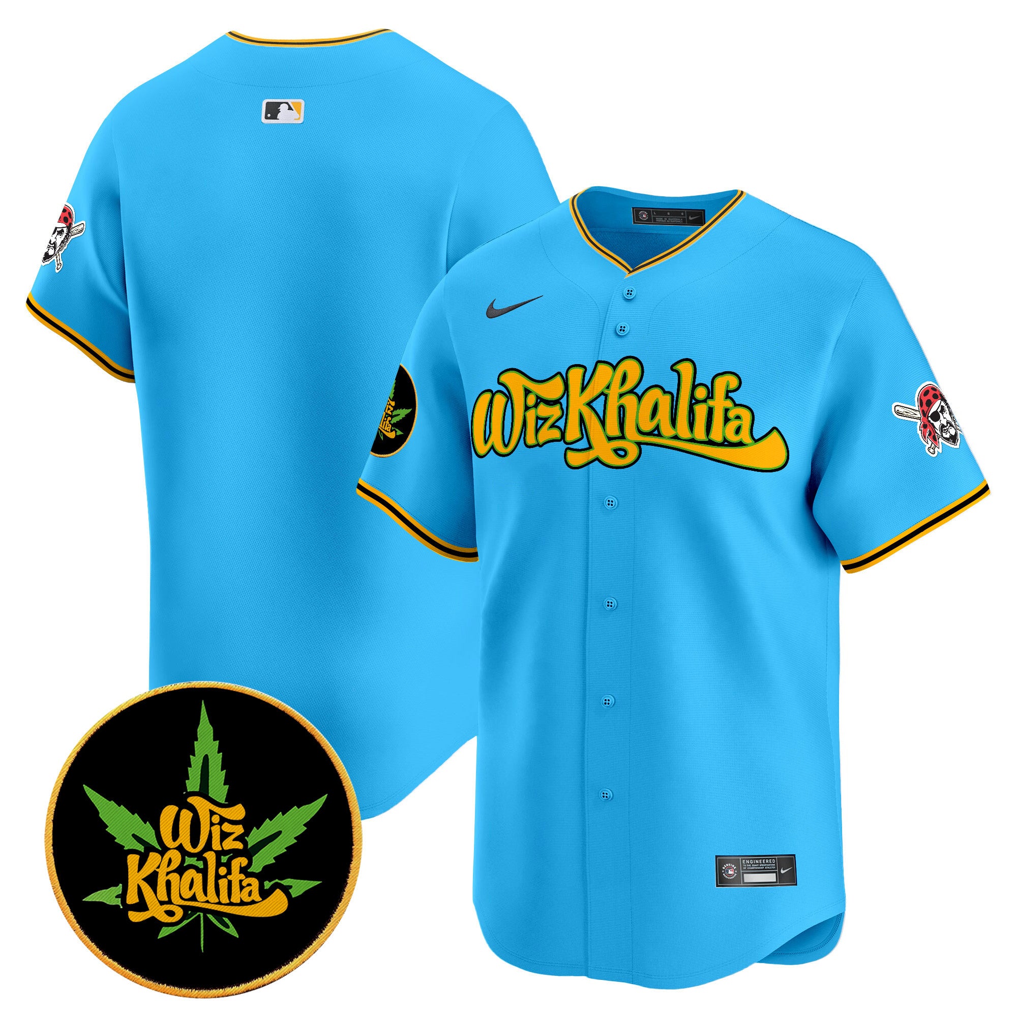 Men's Pittsburgh Pirates Wiz Khalifa Vapor Premier Limited Jersey - All Stitched - Light Blue, Team