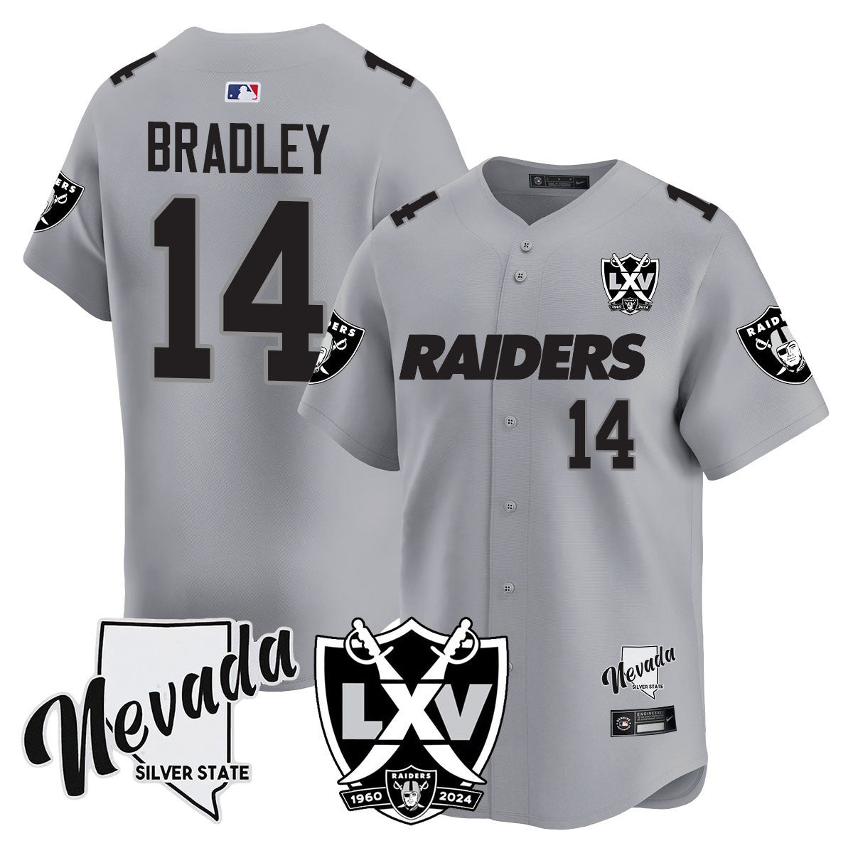 Men's Raiders 2024 Vapor Premier Limited Jersey - 65th Anniversary - All Stitched - Silver, Carter Bradley