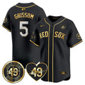 Men's Red Sox Tim Wakefield Memorial Patch Vaper Premier Limited Jersey - All Stitched- All Stitched - Black Gold, Vaughn Grissom
