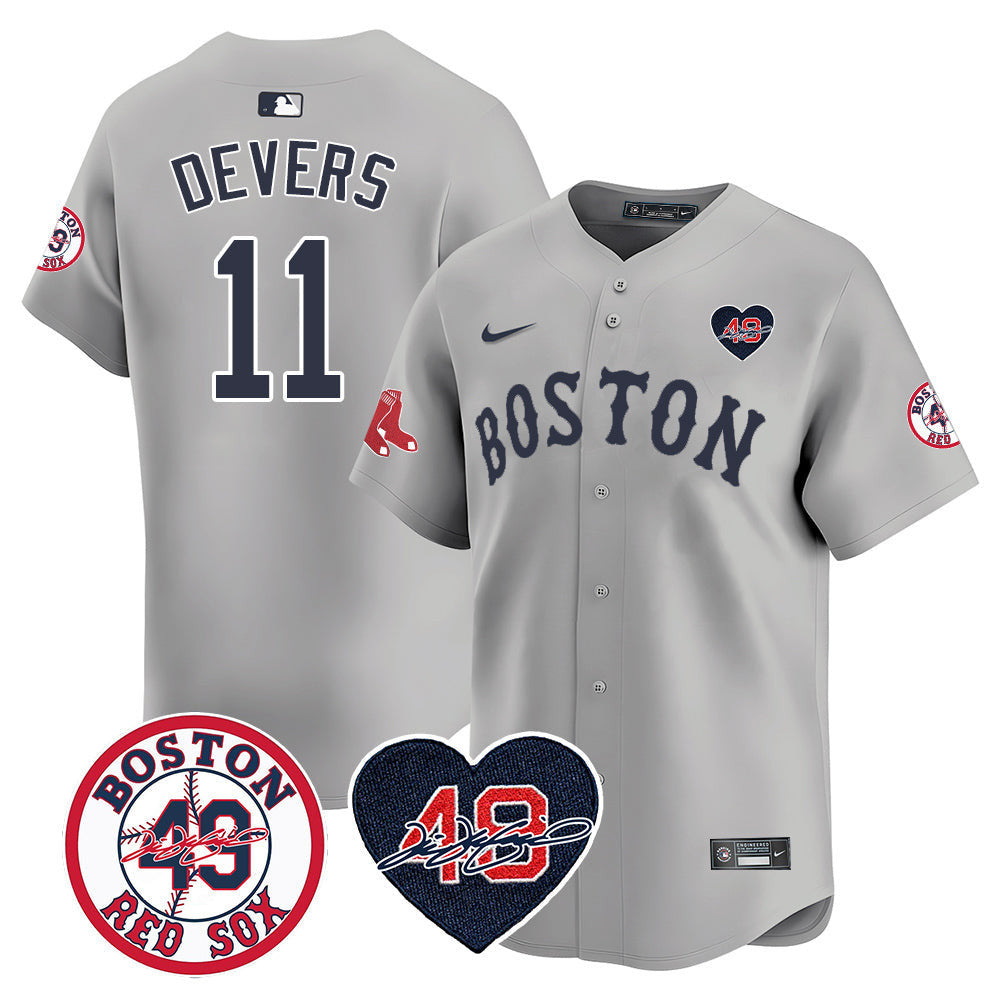 Men's Red Sox Tim Wakefield Memorial Patch Vaper Premier Limited Jersey - All Stitched- All Stitched - Gray, Rafael Devers