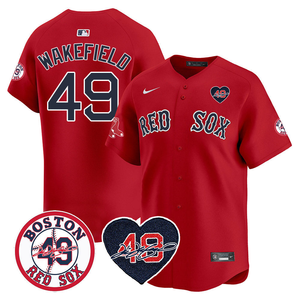 Men's Red Sox Tim Wakefield Memorial Patch Vaper Premier Limited Jersey - All Stitched- All Stitched - Red, Tim Wakefield