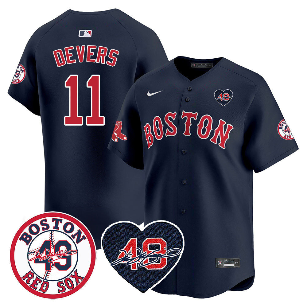 Men's Red Sox Tim Wakefield Memorial Patch Vaper Premier Limited Jersey - All Stitched- All Stitched - Navy, Rafael Devers