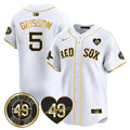 Men's Red Sox Tim Wakefield Memorial Patch Vaper Premier Limited Jersey - All Stitched- All Stitched - White Gold, Vaughn Grissom