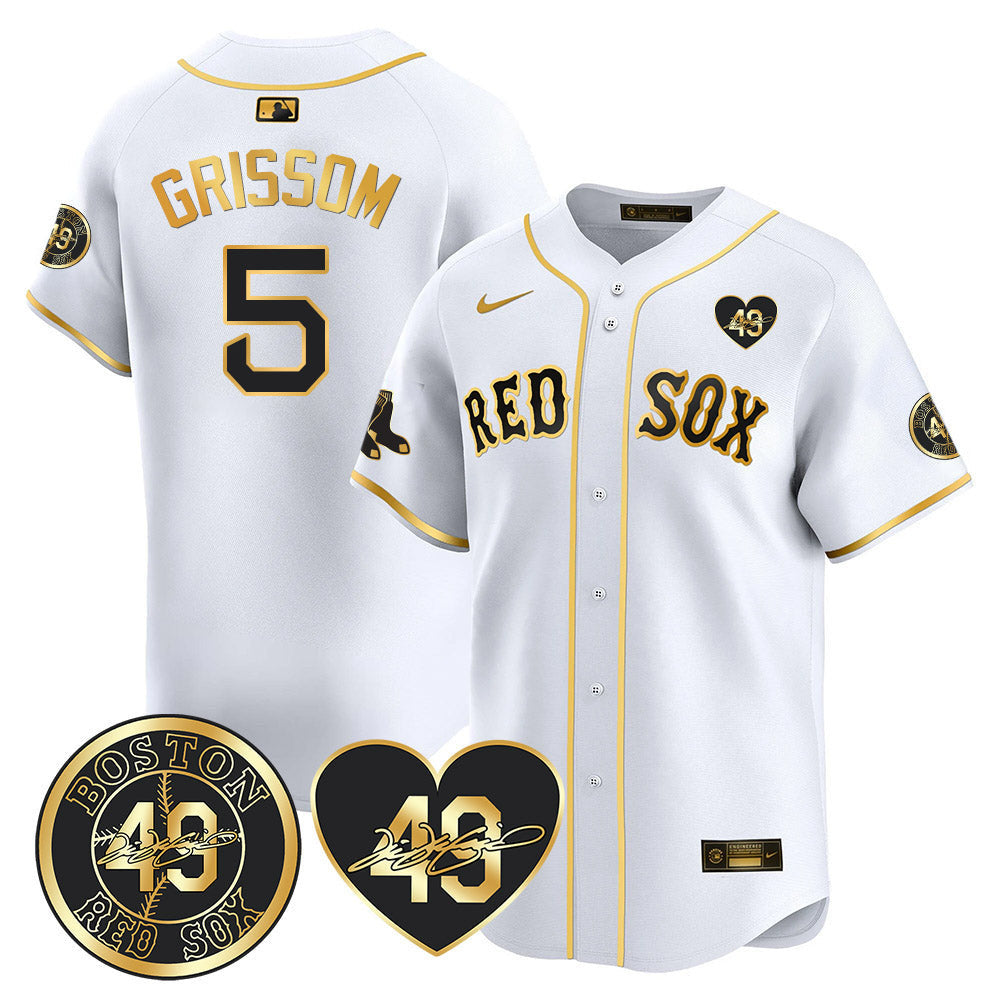 Men's Red Sox Tim Wakefield Memorial Patch Vaper Premier Limited Jersey - All Stitched- All Stitched - White Gold, Vaughn Grissom