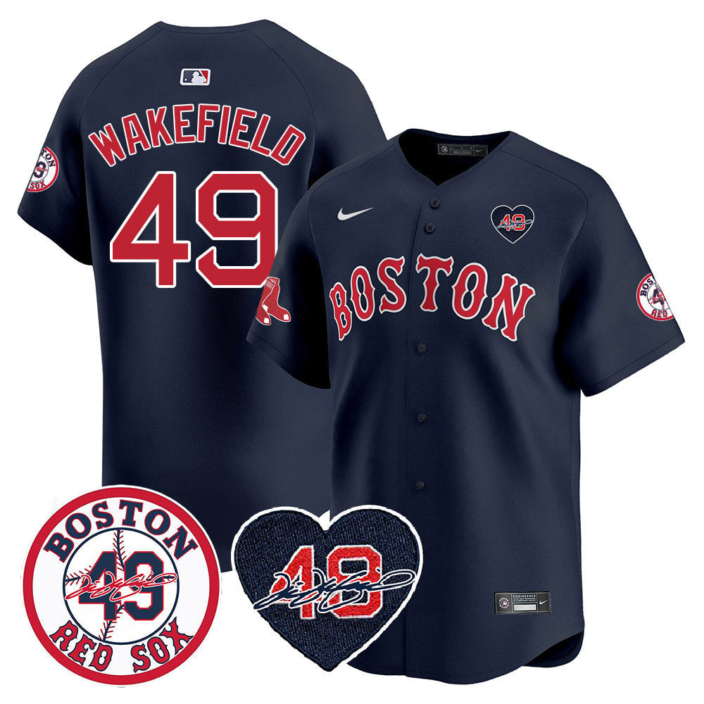 Men's Red Sox Tim Wakefield Memorial Patch Vaper Premier Limited Jersey - All Stitched- All Stitched - Navy, Tim Wakefield