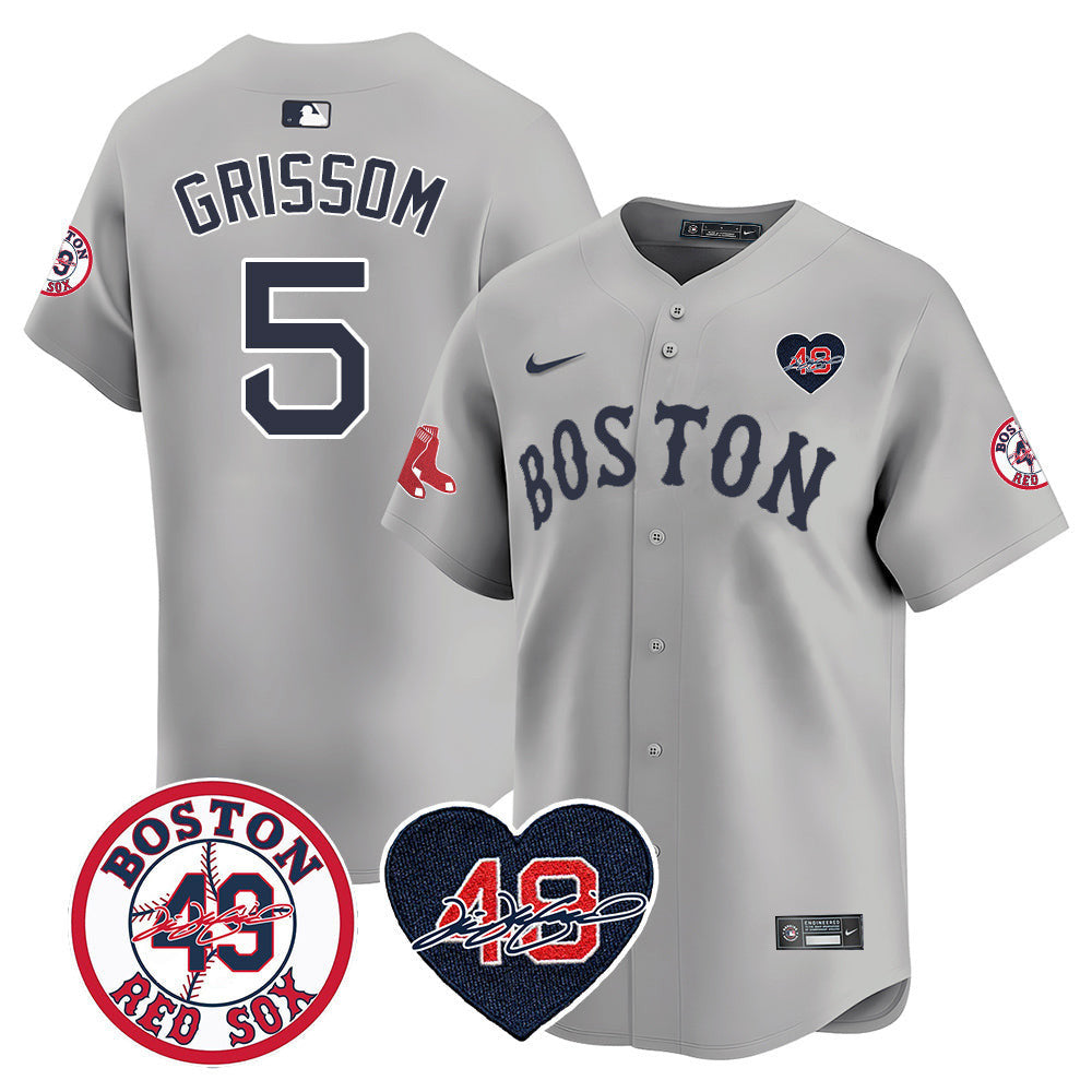 Men's Red Sox Tim Wakefield Memorial Patch Vaper Premier Limited Jersey - All Stitched- All Stitched - Gray, Vaughn Grissom