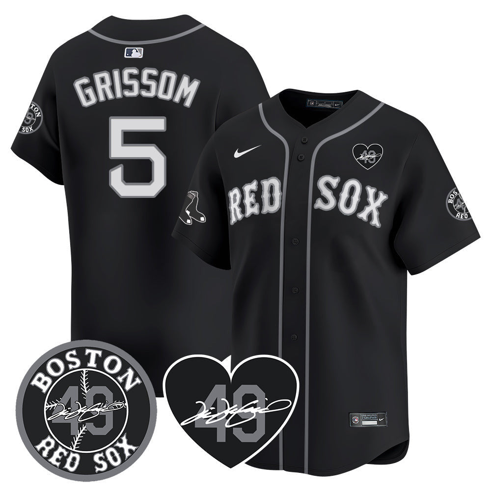 Men's Red Sox Tim Wakefield Memorial Patch Vaper Premier Limited Jersey - All Stitched- All Stitched - Black, Vaughn Grissom