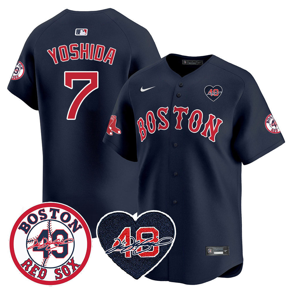 Men's Red Sox Tim Wakefield Memorial Patch Vaper Premier Limited Jersey - All Stitched- All Stitched - Navy, Masataka Yoshida