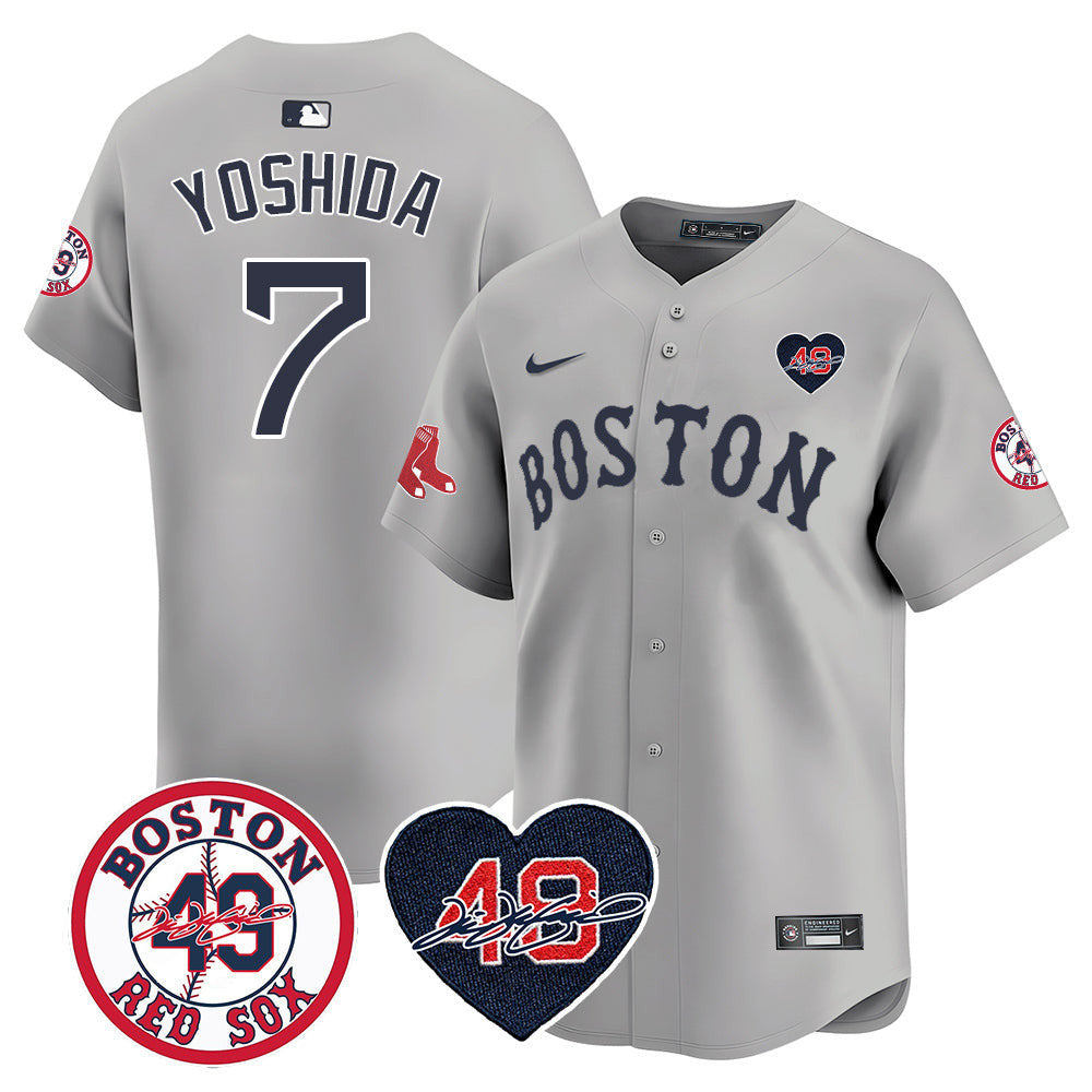 Men's Red Sox Tim Wakefield Memorial Patch Vaper Premier Limited Jersey - All Stitched- All Stitched - Gray, Masataka Yoshida