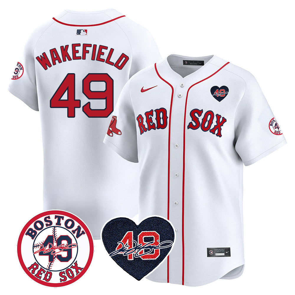 Men's Red Sox Tim Wakefield Memorial Patch Vaper Premier Limited Jersey - All Stitched- All Stitched - White, Tim Wakefield
