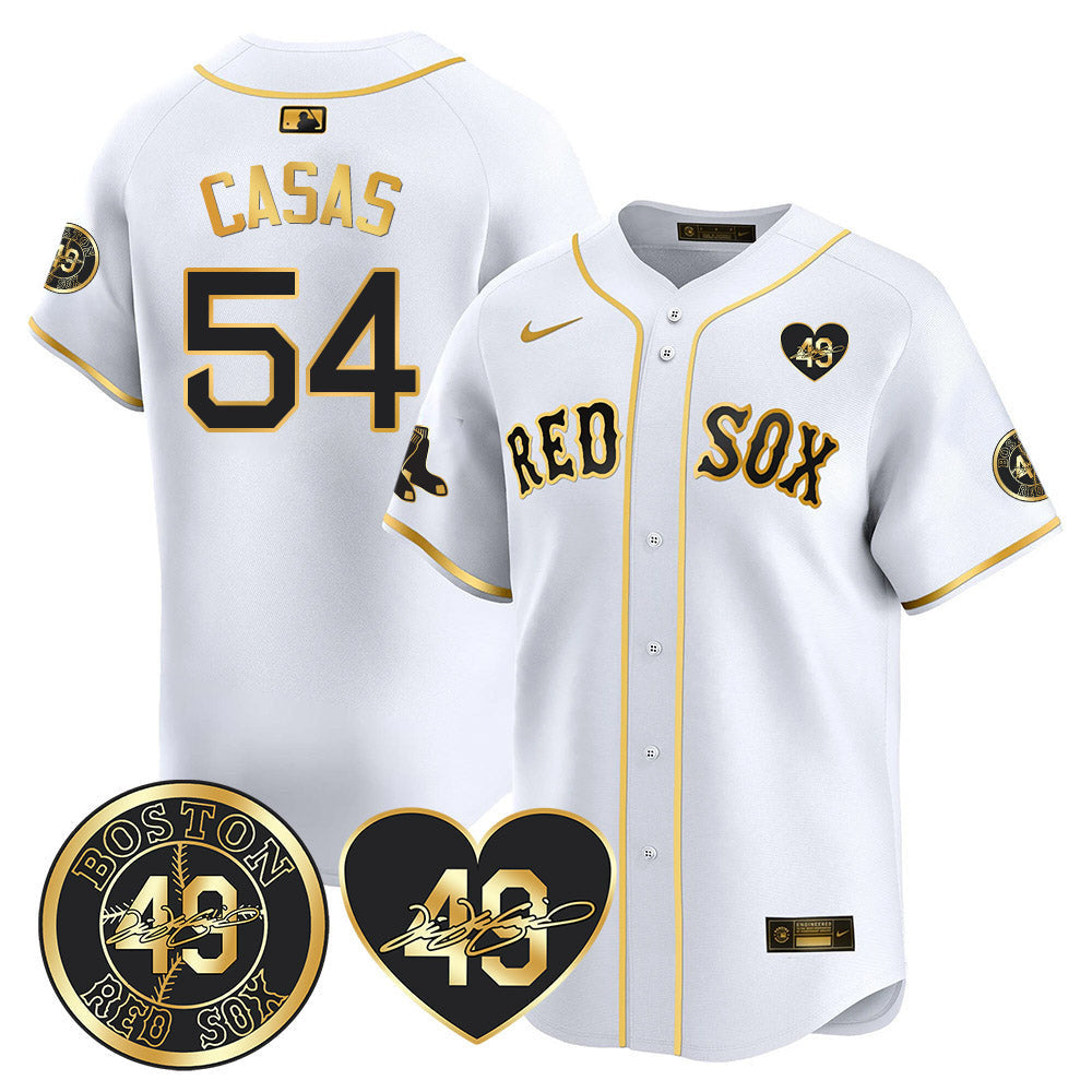 Men's Red Sox Tim Wakefield Memorial Patch Vaper Premier Limited Jersey - All Stitched- All Stitched - White Gold, Triston Casas