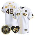 Men's Red Sox Tim Wakefield Memorial Patch Vaper Premier Limited Jersey - All Stitched- All Stitched - White Gold, Tim Wakefield