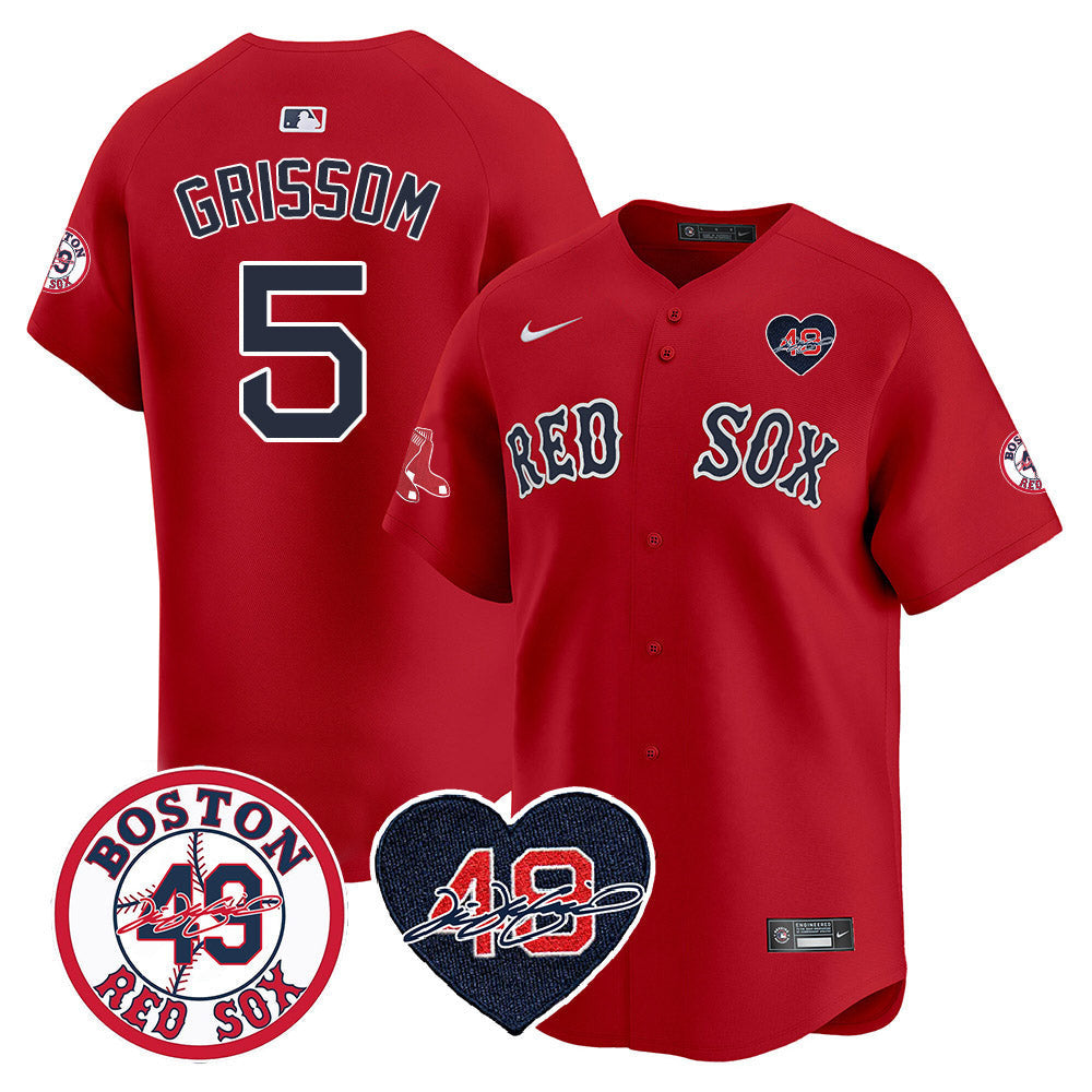 Men's Red Sox Tim Wakefield Memorial Patch Vaper Premier Limited Jersey - All Stitched- All Stitched - Red, Vaughn Grissom