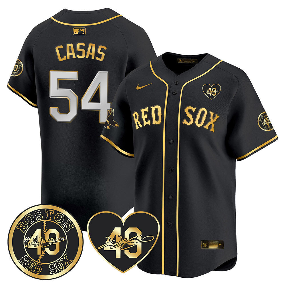 Men's Red Sox Tim Wakefield Memorial Patch Vaper Premier Limited Jersey - All Stitched- All Stitched - Black Gold, Triston Casas