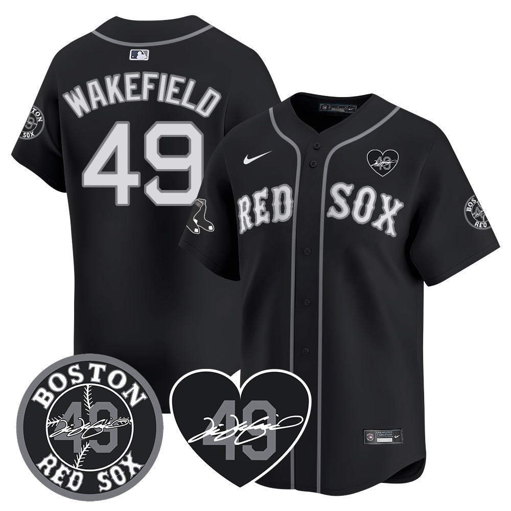 Men's Red Sox Tim Wakefield Memorial Patch Vaper Premier Limited Jersey - All Stitched- All Stitched - Black, Tim Wakefield