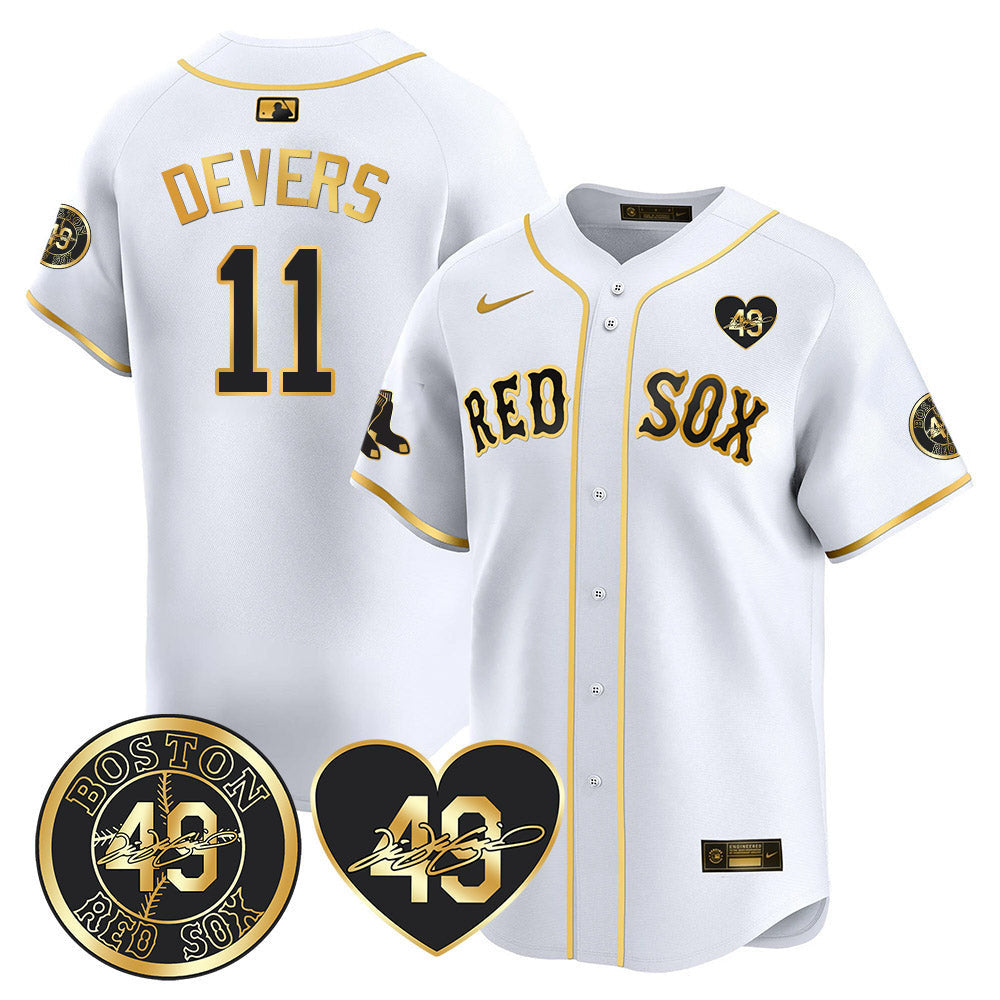 Men's Red Sox Tim Wakefield Memorial Patch Vaper Premier Limited Jersey - All Stitched- All Stitched - White Gold, Rafael Devers