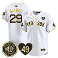 Men's Red Sox Tim Wakefield Memorial Patch Vaper Premier Limited Jersey - All Stitched- All Stitched - White Gold, Bobby Dalbec