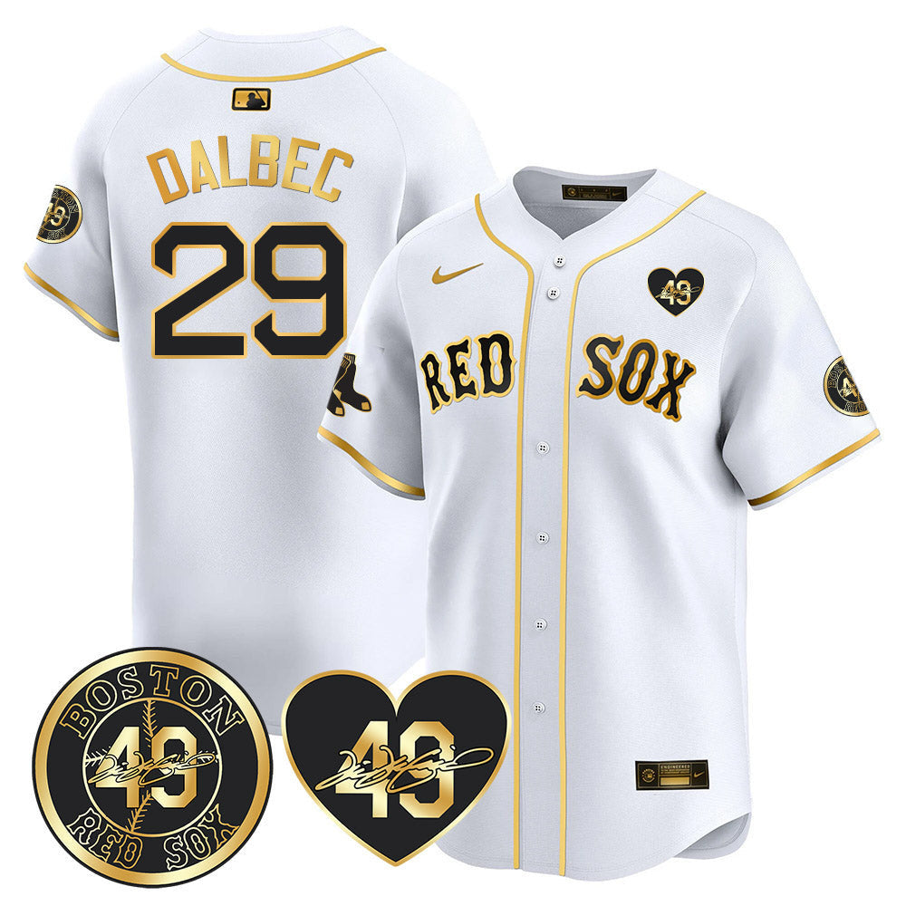 Men's Red Sox Tim Wakefield Memorial Patch Vaper Premier Limited Jersey - All Stitched- All Stitched - White Gold, Bobby Dalbec