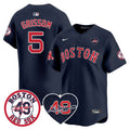 Men's Red Sox Tim Wakefield Memorial Patch Vaper Premier Limited Jersey - All Stitched- All Stitched - Navy, Vaughn Grissom