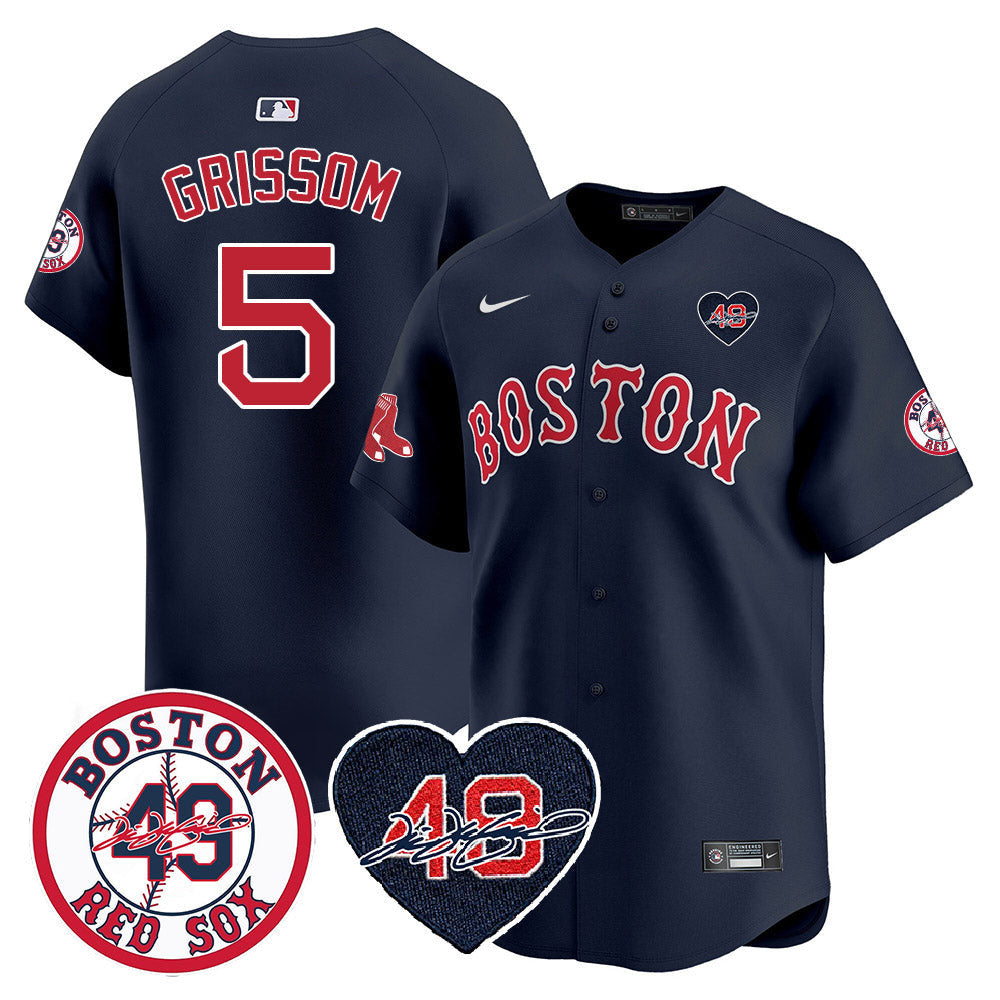 Men's Red Sox Tim Wakefield Memorial Patch Vaper Premier Limited Jersey - All Stitched- All Stitched - Navy, Vaughn Grissom