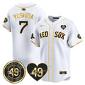 Men's Red Sox Tim Wakefield Memorial Patch Vaper Premier Limited Jersey - All Stitched- All Stitched - White Gold, Masataka Yoshida