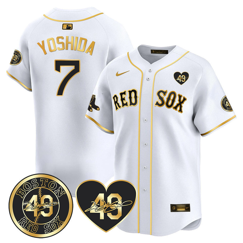 Men's Red Sox Tim Wakefield Memorial Patch Vaper Premier Limited Jersey - All Stitched- All Stitched - White Gold, Masataka Yoshida