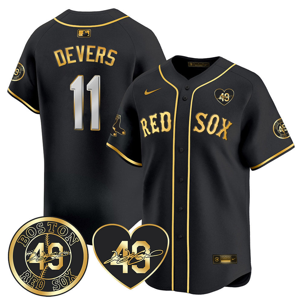 Men's Red Sox Tim Wakefield Memorial Patch Vaper Premier Limited Jersey - All Stitched- All Stitched - Black Gold, Rafael Devers