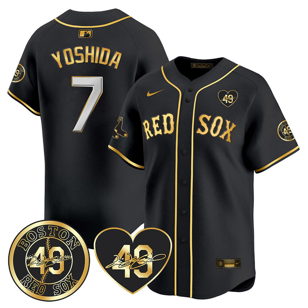Men's Red Sox Tim Wakefield Memorial Patch Vaper Premier Limited Jersey - All Stitched- All Stitched - Black Gold, Masataka Yoshida